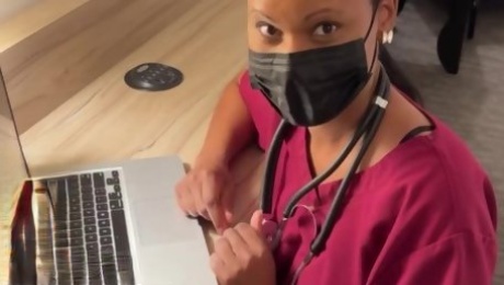 Ebony nurse doesn't mind sucking a guy's bbc and getting her muff fucked