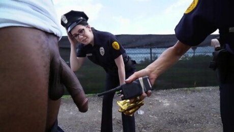 Horny police officers Lyla Lali and Norah Gold fucked by a black dude