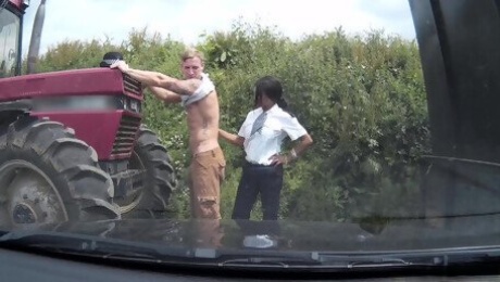 Ebony police officer gets fucked on the hood of her police car