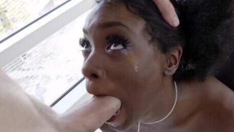 Thin ebony white fucked in the ass and soaked with jizz on face