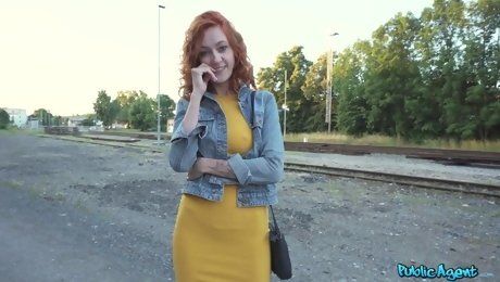 Picked upslutty redhead and fucked her in public with sweet tit cum