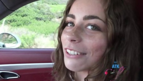 Drive along the California coast with amateur Renee Rose roadhead and footjob POV